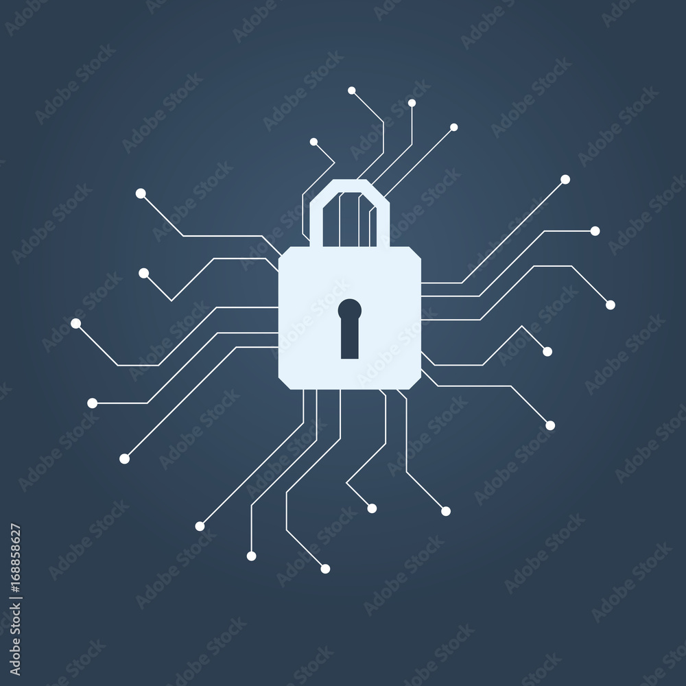 Poster data security vector concept with lock on digital symbol. concept of data protection, encryption, an