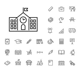 thin line school icon black on white background