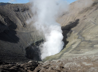 a crater of an active volcano in Indonesia