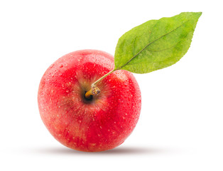 Red apple with green leaf