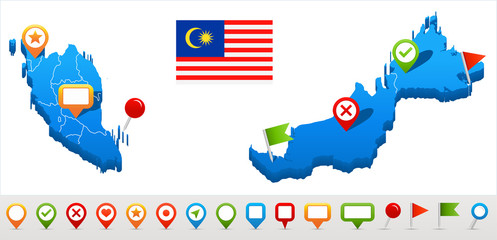 Obraz premium Malaysia - map and flag illustration