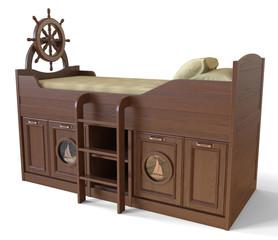Wooden bed in a marine style