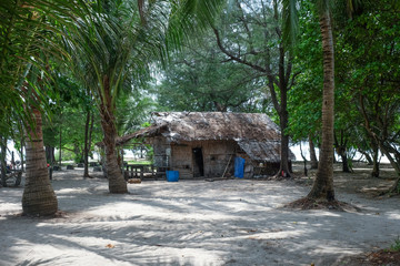 Fototapeta na wymiar smal cane hut on a tropical island close to Karimunjawa