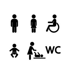wc restroom toilet simple black icons set