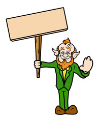 Old Leprechaun Presenting Blank Board