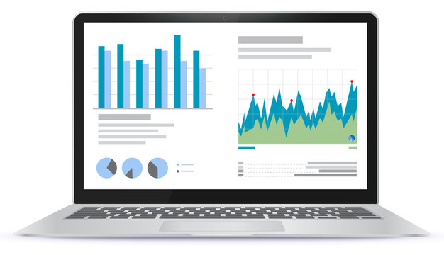 Laptop Illustration With Financial Charts and Graphs Screen
