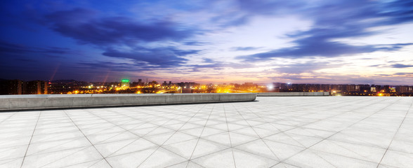 empty floor and cityscape of modern city