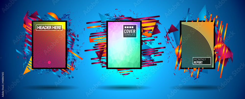 Aufkleber futuristic frame art design with abstract shapes and drops of colors behind the space for text. mode