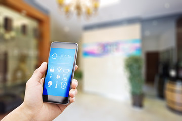 mobile phone in modern wine cellar