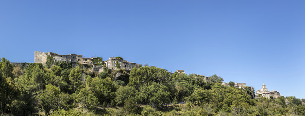 view to old historic village of Venasque in the Provence