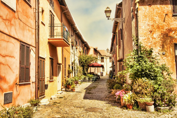 Street view of the Medieval town of Ostia Antica - Rome, Italy