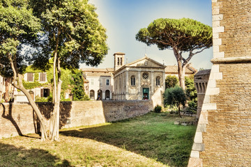 View of the Basilica of Sant'Aurea from Giulio II Castle - Ostia Antica - Rome