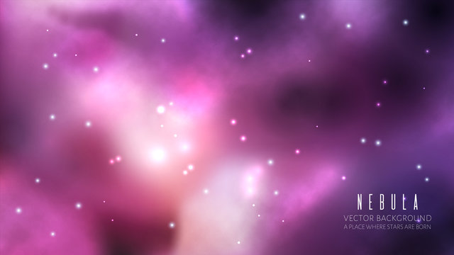 Vector space background with nebula and bright stars. Fantasy scientific astronomical illustration.
