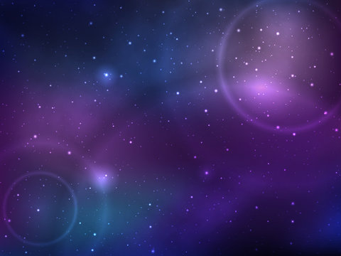 Vector space background with colorful nebula and bright stars.