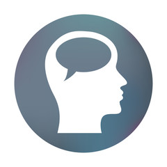 Farbiger Button - Sprechblase im Kopf