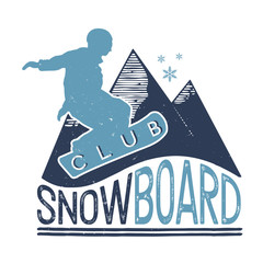 Vector badge theme snowboard in grunge style for your design, print in the press and T-shirts, the Internet.