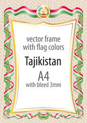 Frame and border of ribbon with the colors of the Tajikistan flag