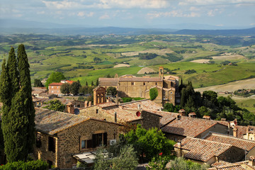 Fototapeta na wymiar View of Montalcino town from the Fortress in Val d'Orcia, Tuscany, Italy