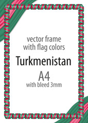 Frame and border of ribbon with the colors of the Turkmenistan flag