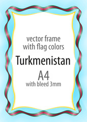 Frame and border of ribbon with the colors of the Turkmenistan flag