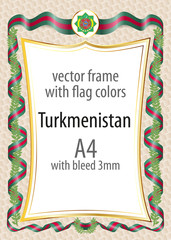 Frame and border of ribbon with the colors of the Turkmenistan flag