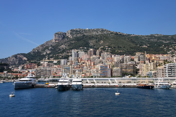 Fototapeta na wymiar View of La Condamine ward and Port Hercules in Monaco.