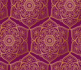 Indian seamless pattern consisting of gilding mandalas. White background. Vector illustration.