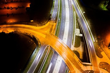 Crossroads and roundabout at night.