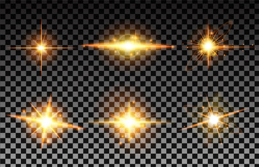 Vector illustration of a set of lights. Shining particles, bokeh, sparks, glare with backlight effect on a transparent background