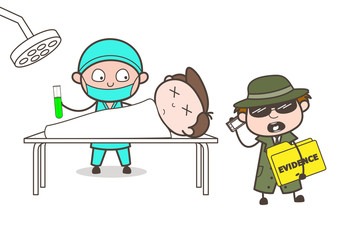 Cartoon Detective Got Evidence from Dead Body Vector Concept