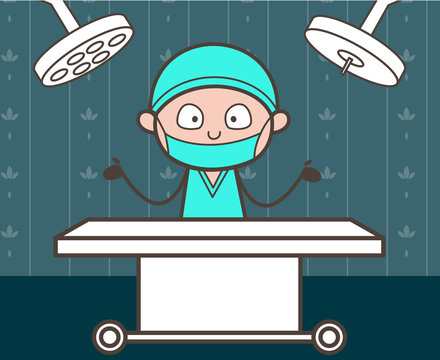 Cartoon Surgeon in Operation Room Vector