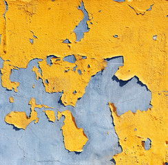 yellow and gray paint peeling, background and texture