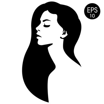 recommend clip art: Woman's face. Vector fashion illustration. Black and white silhouette