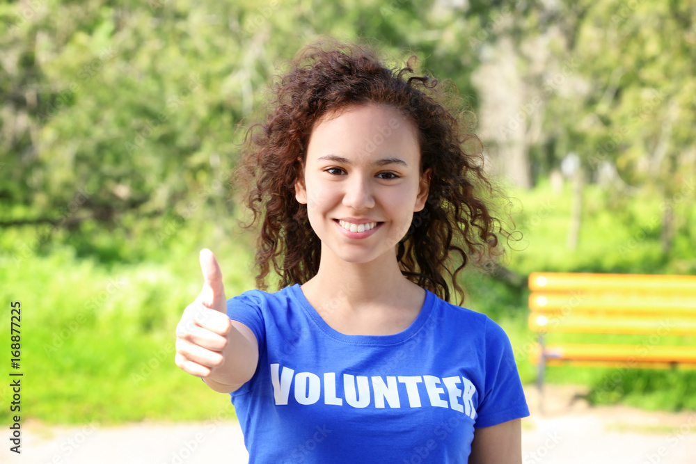 Sticker Beautiful African American volunteer outdoors