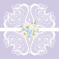 greeting card with lace for wedding, birthday and other holidays. Vector round frame. 