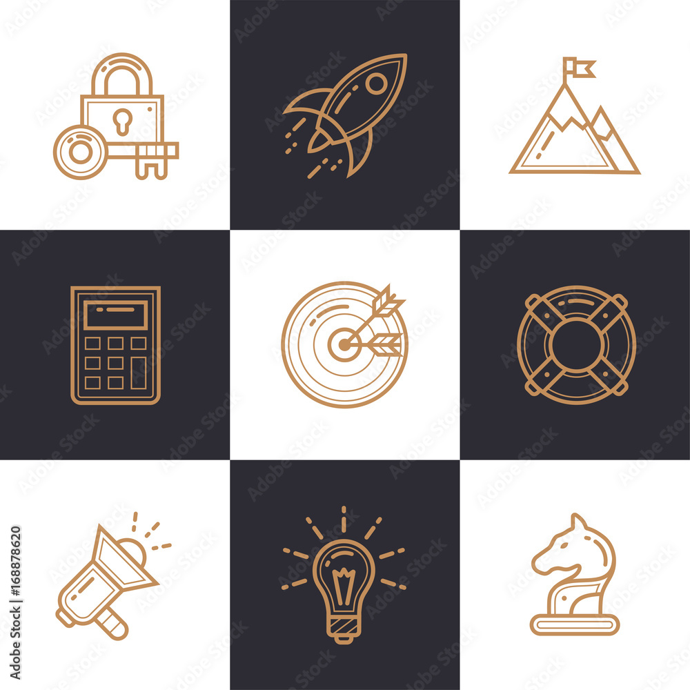 Poster set of linear icons for startup business. high quality modern icons for suitable for info graphics, 