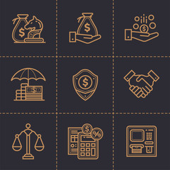 Linear icons set of finance, banking. High quality modern icons suitable for print, website and presentation