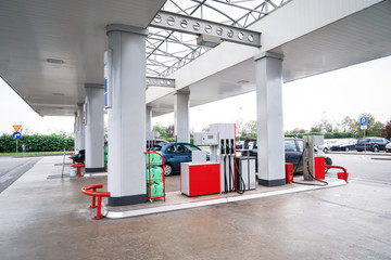 View of gas petrol station with cars