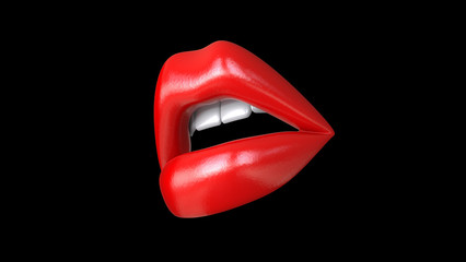 sexy beautiful female closed lips or mouth red color with gloss or lipstick, 3d render isolated on black background.