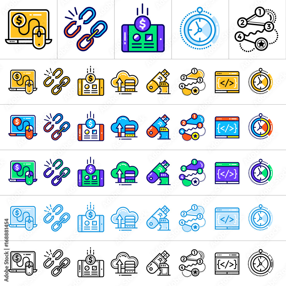 Poster unique linear icons with different color. suitable for banners and other types of design