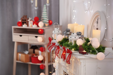 Beautiful fireplace decorated for Christmas