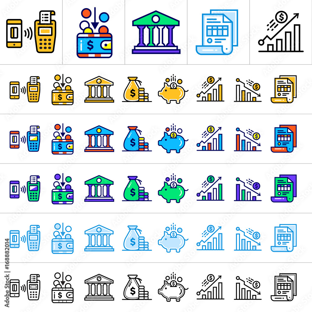 Poster unique linear icons with different color. suitable for banners and other types of design