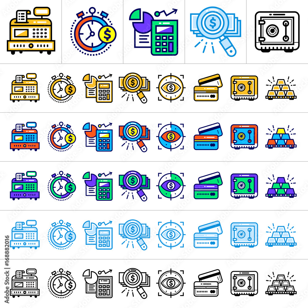Poster unique linear icons with different color. suitable for banners and other types of design
