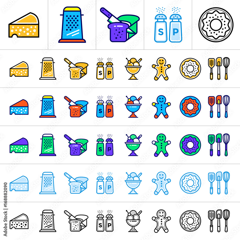 Poster unique linear icons with different color. suitable for banners and other types of design