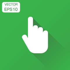 Obraz premium Click hand icon. Business concept cursor finger pictogram. Vector illustration on green background with long shadow.