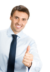 Businessman with thumbs up gesture, isolated