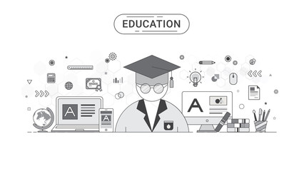 Education info graphic concept. Student and education icons flat line style created by the vector.