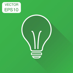 Lightbulb icon. Business concept light bulb pictogram. Vector illustration on green background with long shadow.