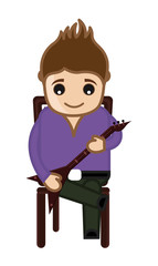 Young Cartoon Boy Playing Guitar