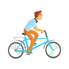 Cyclist male in casual clothes riding a bike. sport lifestyle, cycling, riding, relax cartoon vector Illustration